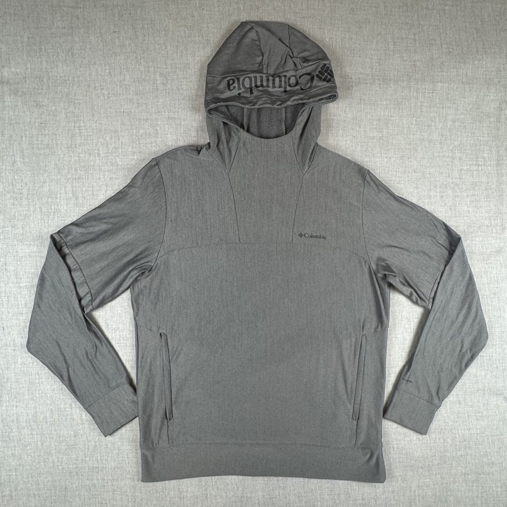 Columbia Hoodie Mens Large Gray Stretch Pullover Logo Pockets Sweatshirt